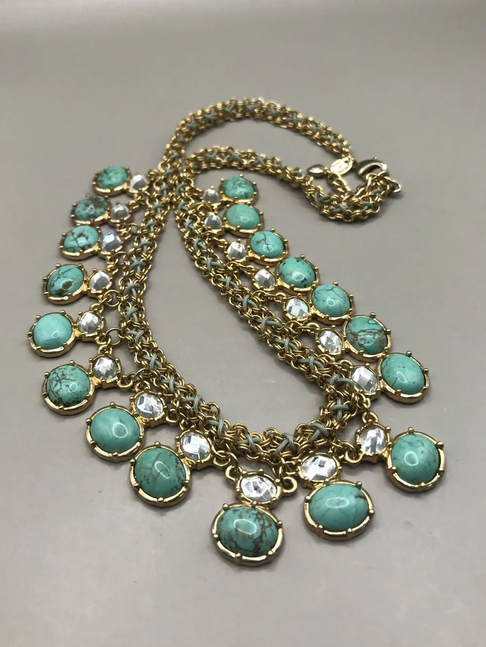 Gold-Tone & Faux Turquoise Pendants Necklace - Picture 5 of 8